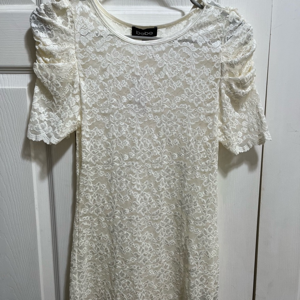 NWT Bebe Cream Lace Sheer Top